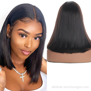Wholesale virgin hair vendors 100% Virgin Brazilian Hair Cuticle Aligned 13x4 Frontal Bob Wigs Natural Human Hair Short Wig